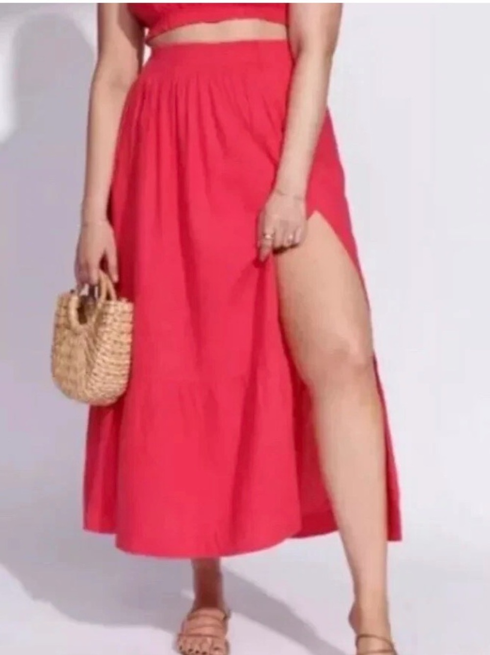 High-Slit Coral Midi Skirt - Women's Summer Skirt